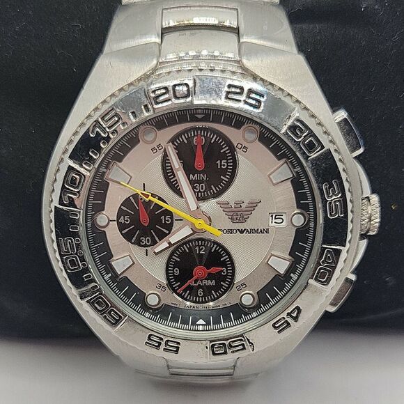 ARMANI AR0690 Men's Stainless Steel Analog Dial Quartz Genuine Wrist Watch BC481 - Picture 1 of 10